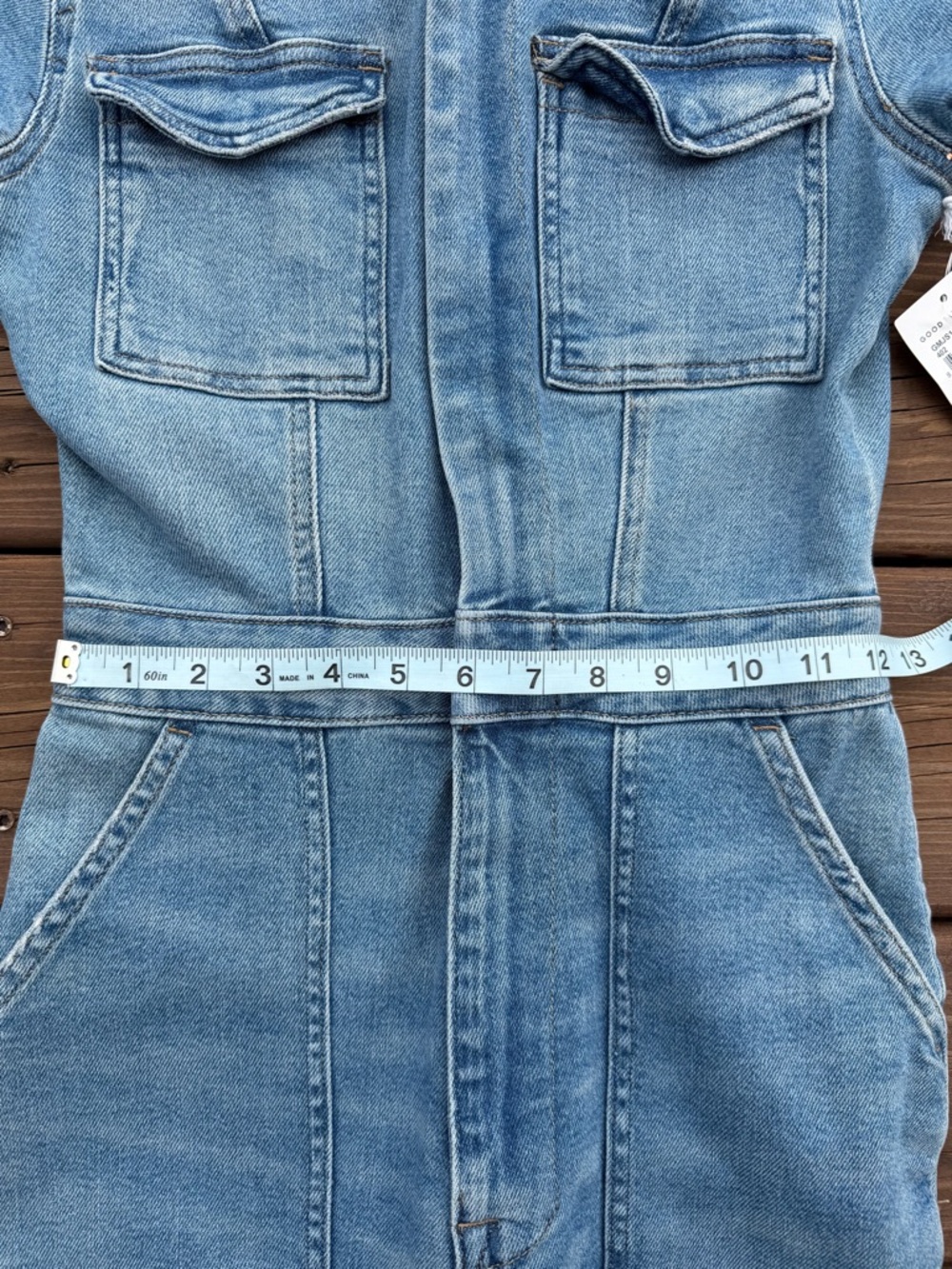 GOOD AMERICAN Light Wash Denim Jumpsuit - Short Sleeve - Picture 10 of 12